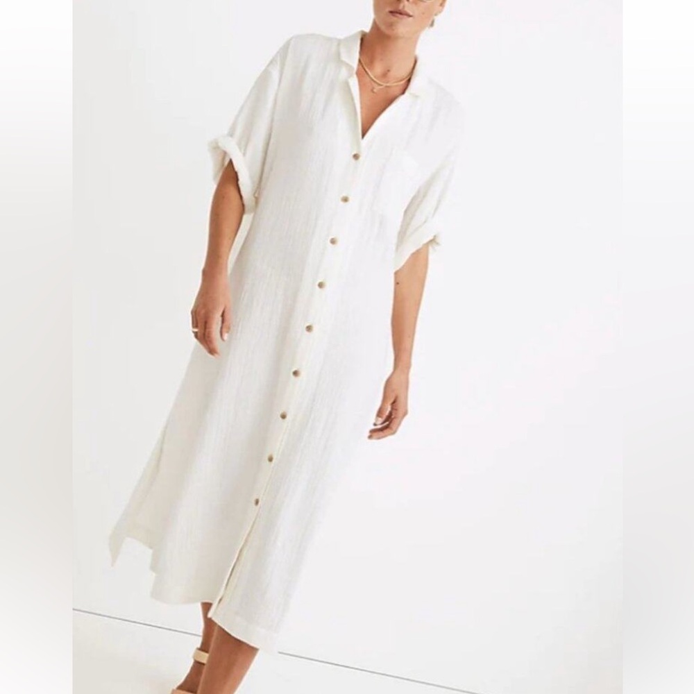 Madewell Lightspun cream Muslin Gauze Maxi Shirtdress Duster Cover-Up sz large